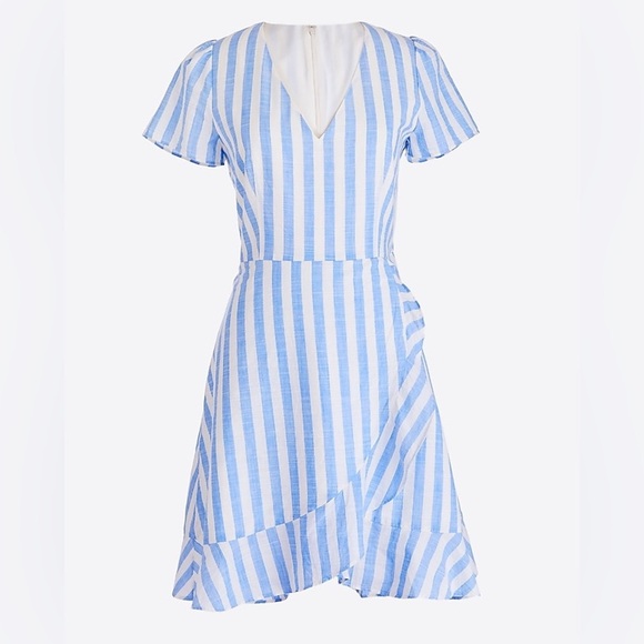 J. Crew Striped Faux Wrap Mini Dress Blue White Stripes - Picture 1 of 15